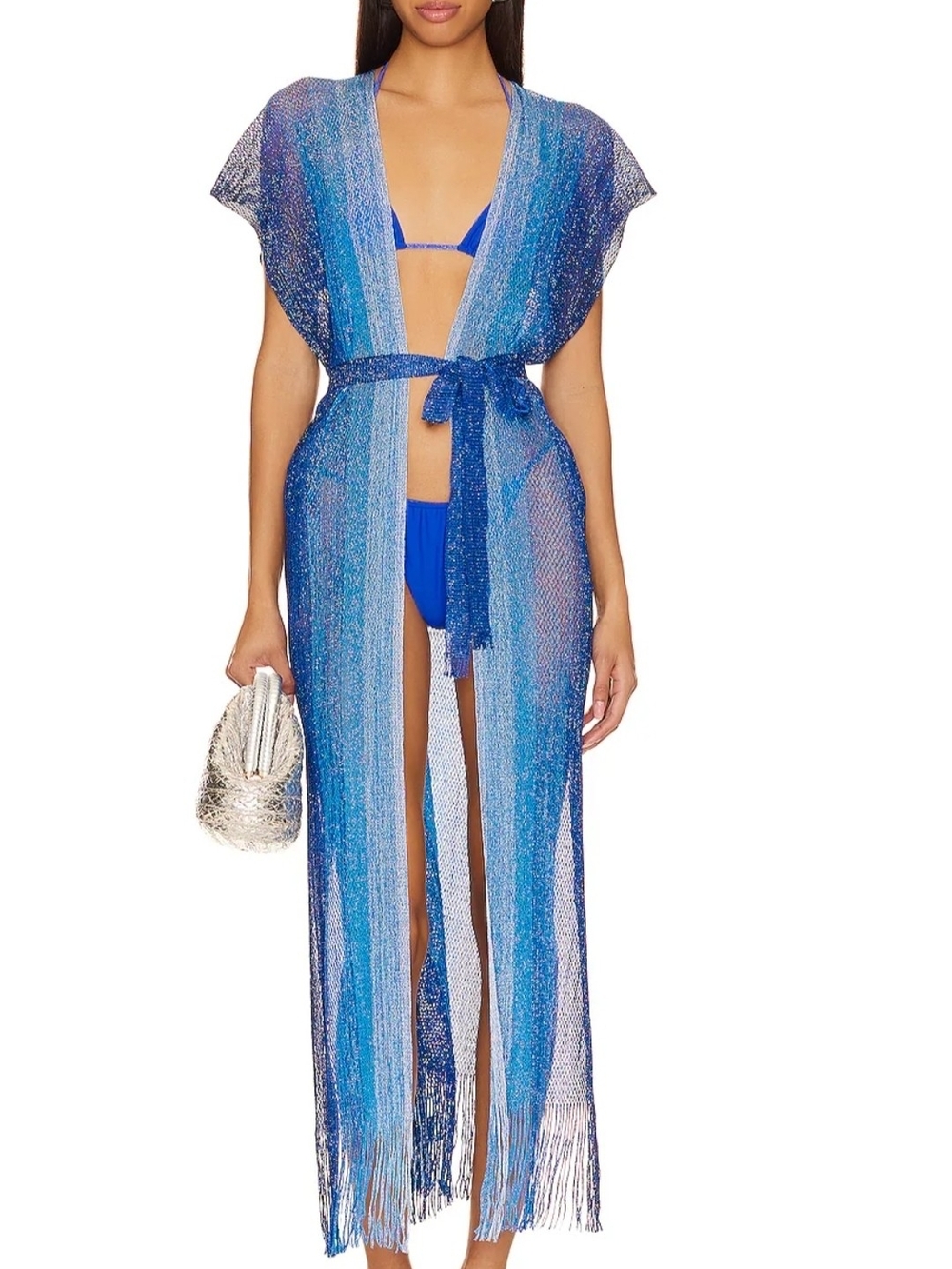 REVOLVE Blue Ombre Metallic Fringe Swim Coverup